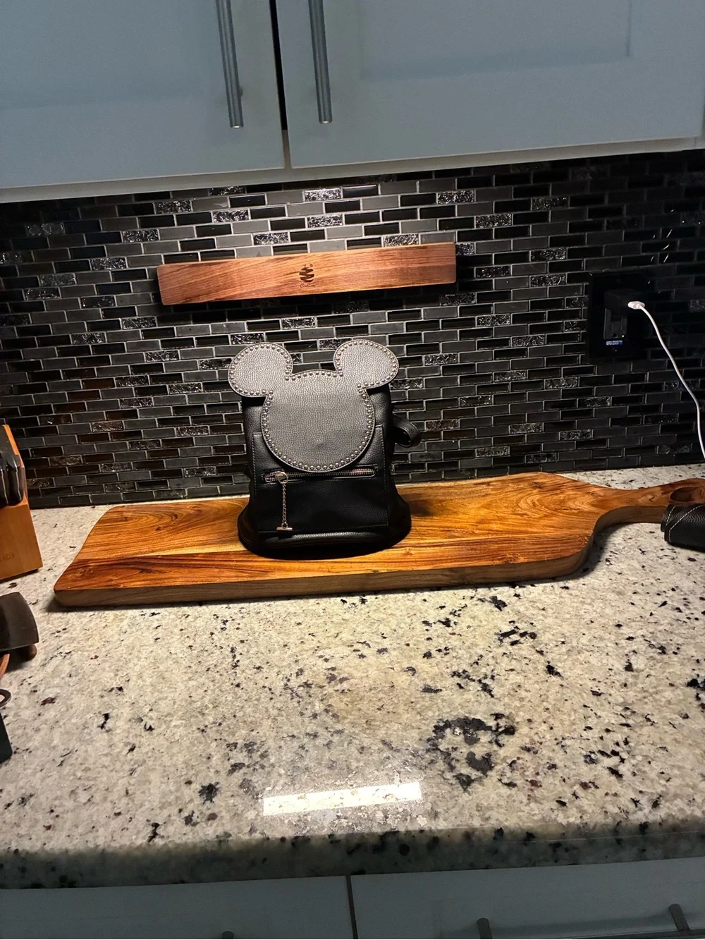 Danielle Nicole Black Leather Mickey Ear Backpack - Picture 1 of 11